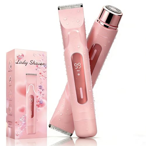 XkuiHF 2 in 1 Rasoir Electrique Femme, Tondeuse Femme Intime, Rasoir Femm'e Electrique Sans Fil, étanche IPX7 Epilateur Rasoir Écran LED, pour le visage, les aisselles, les jambes (rose)