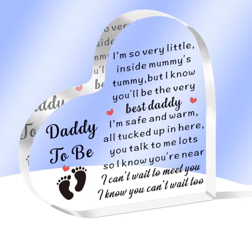 AMZQ Dad To Be Gifts Heart Acrylic Baby Keepsake Gift From Bump Expectant Dad Gifts New Dad Daddy to Be Gifts