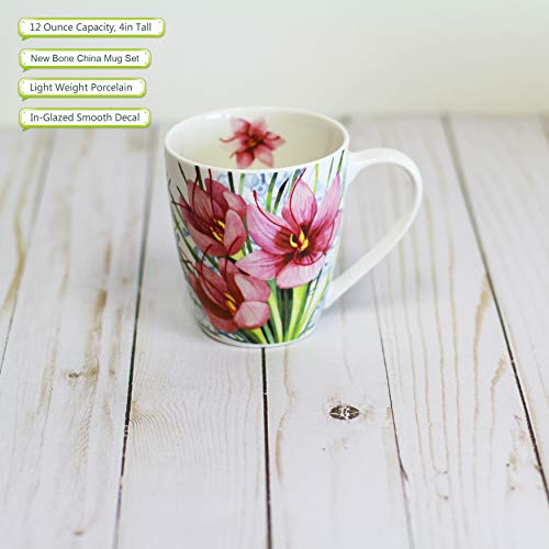 Coffee Mug, Tea Mugs Set, Fine Porcelain Floral Design, Set of Four - Thumbnail 3
