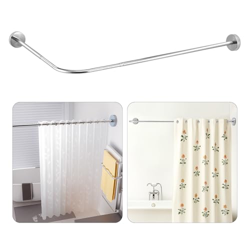 Shower Curtain Rod Shower Curtain Pole Tension Pol Extendable Corner Shower Curtain Pole L Shape Bathtub Corner Rail 4 Way Use for Bathroom Fitting Room