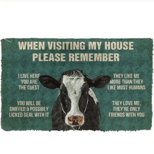 ���փ}�b�g �J�[�t�̃n�E�X���[�����o���Ă����Ă��������B�ʔ��������Ɖ��O 50×80cm doormat Please Remember Calfs House Rule Funny Indoor And Outdoor