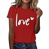 Regalos de San Valentín para ella: camisetas rojas para el día de San Valentín para mujer, cuello redondo, manga corta con estampado de corazón y letras de amor, Vino, XXL