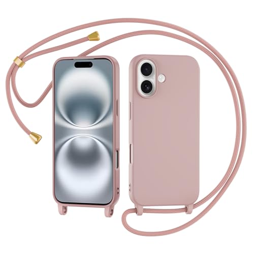 XTCASE Funda para iPhone 17 con Cuerda, Carcasa Silicona Líquida con Correa Hombro y Cordón Acollador Collar Colgante Anti-Choque y Resistente a Arañazos con Forro de Microfibra, Oro Rosa