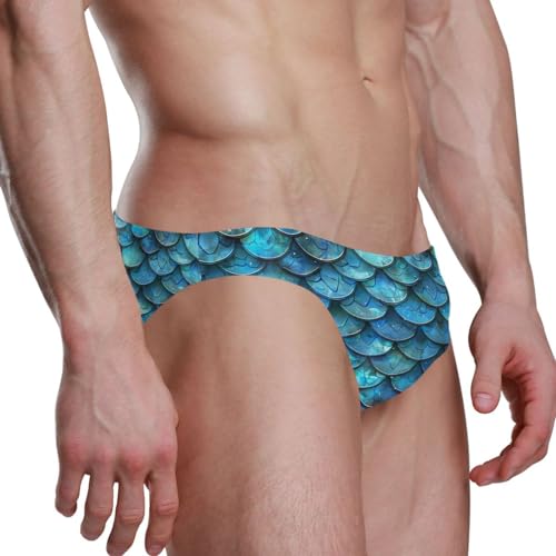 Men's Blue Mermaid Scale Swim Briefs Bikini Swimsuit S 202b33293