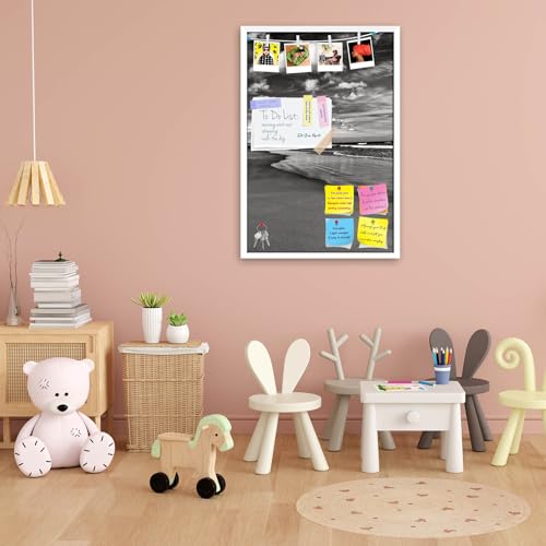 Image of ArtzFolio Sea, Air, & Land Monochrome Contrast | Bulletin Board Notice Pin Board | Vision Soft Board Combo with Thumb Push Pins & Sticky Notes | White Frame | 16 x 24 inch (41 x 61 cms)