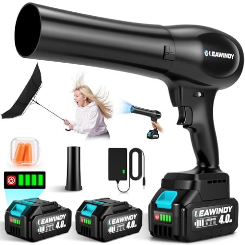 Cordless Leaf Blowers with 2 X 4.0Ah Batteries and Charger, 800000RPM Handheld Leaf Blower & 6 Speed Mode, Lightweight Mini Turbo Jet Blower, Rechargeable Leaf Blower for Lawn Care, Patio, Car, Drying by LEAWINDY - Used condition - US$18.11