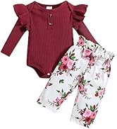 Borlai Newborn Baby Girl Clothes Set Rib Long Short Sleeve Letter Print Ruffle Romper Floral Pant...