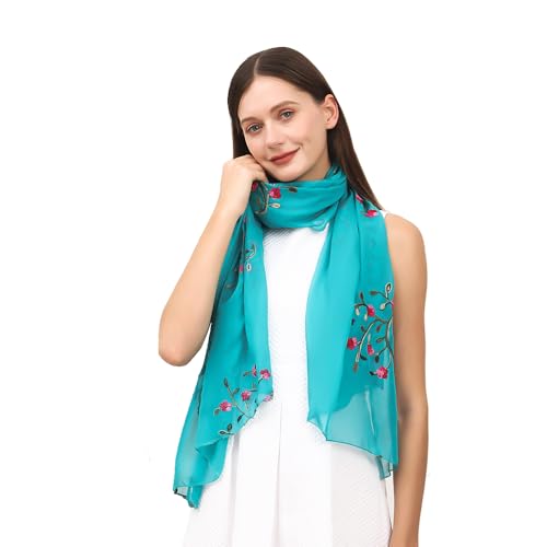 Flower Embroidered Silk Chiffon Hijab Head Scarf Shawl Wrap for