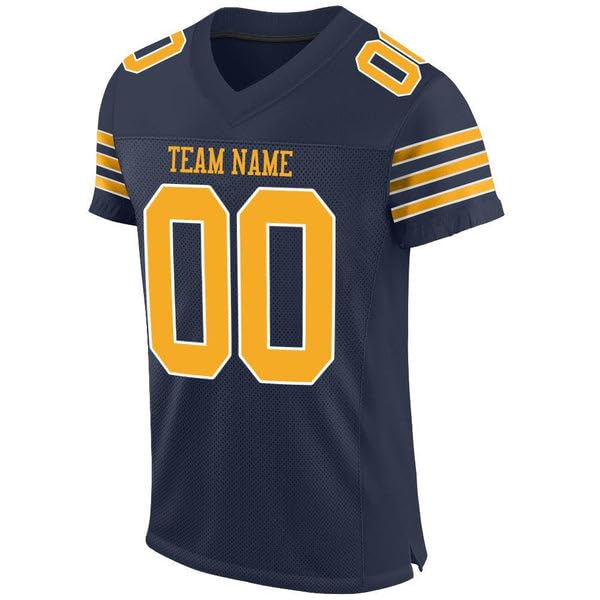 Personalized Custom Football Jersey, Football Jersey, Black Football Jersey, Navy Gold-White Mesh Football Jersey, Custom Jersey, Personalized Football, Personalized Jersey, Custom Football