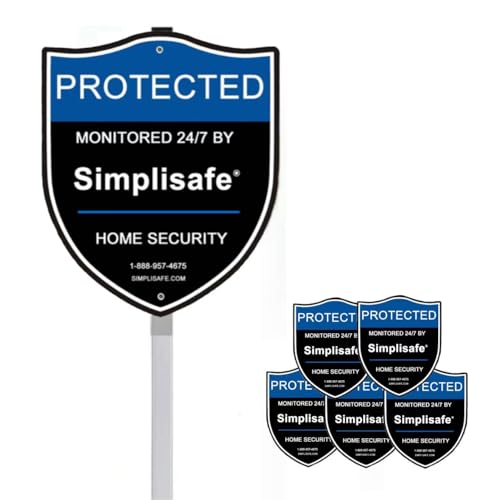 1 Pack Yard Sign with 5 Window Stickers Compatible for SimpliSafe Home Security System 9 x 11 Simplisafe Aluminum Sign with 28 Metal Stake Alarm Security Yard Sign Reflective Fade Resistant