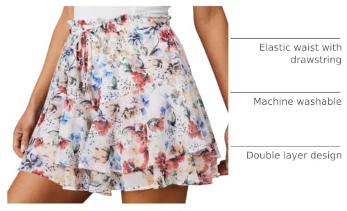 Image of Aoudery Flowy Shorts for Women Casual Boho Floral Skorts Ruffle Mini Skirts Running Tennis Butterfly Chiffon Shorts