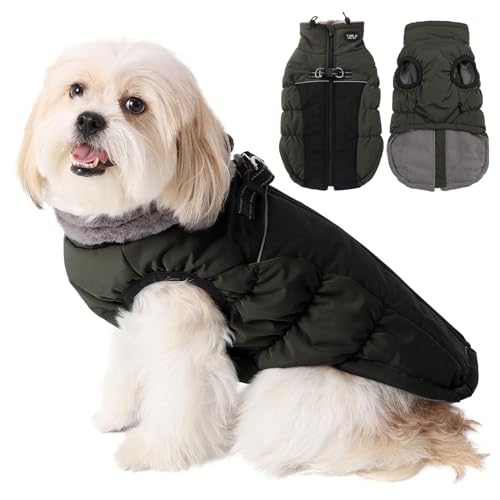 Savlot Wärme hundemantel Winddicht hundejacke Reflektierend hundemantel für kleine Hunde Hundemantel Grosse Hunde Mit Reißverschlussl Mit Reißverschluss Grün M