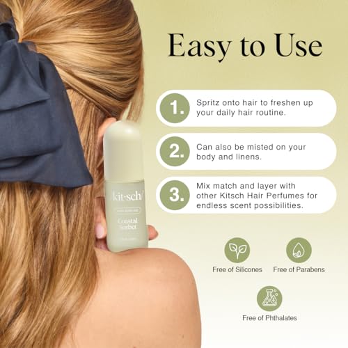 Image of Kitsch Hair Perfume for Women- Coastal Sorbet | Clean, Deodorizing & Patented Odor-Eliminating Technology Hair Spray & Body Mist- Freshen Hair, Body & Pillows- Orange Zest & Creamy Coconut Scent- 50mL