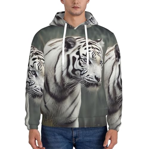 Men's Fleece Pullover Hoodie Long Sleeve Hooded White Tiger Sweatshirt Casual Shirts With Pockets2