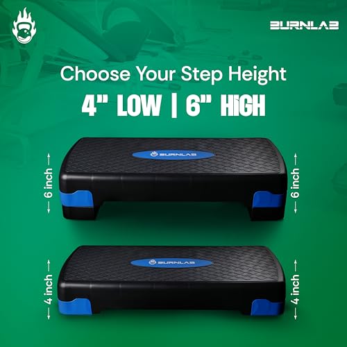 Image of Burnlab Aerobic Stepper, Two Height Level Adjustments - 4 inches and 6 inches, Slip-Resistant & Shock Absorbing Platform for Extra-Durability (Blue)