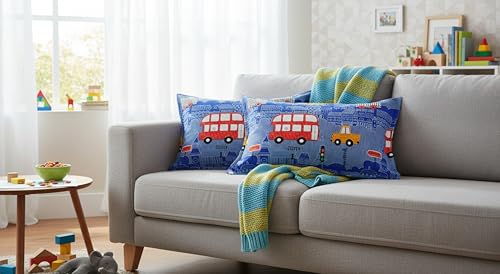 Image of Filymore Pillow Covers Pair of 2 Covers for Kids' Room, Super car Theme Girls, Boys | 240 TC Microfiber Soft & Skin Friendly Pillow Cases | Size (17 x 27 inch (Blue red and White).