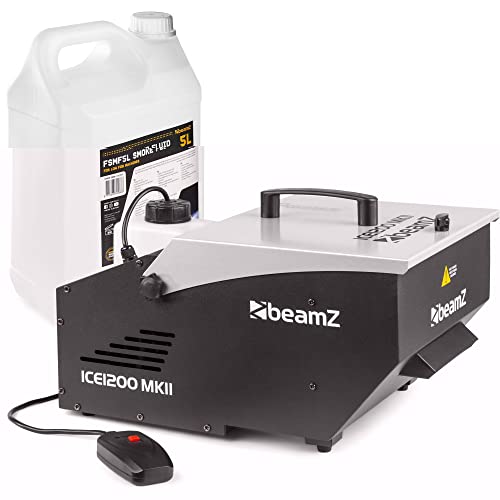 BeamZ ICE1200 MKII máquina de humo bajo de 1200W para niebla de suelo y 5L de líquido de niebla, compartimento para hielo, mando a distancia por cable, discoteca, cumpleaños, Halloween, color negro