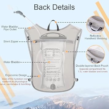Lightweight Hydration Vest + Leak-Proof 1.5L Water Bladder, Reflective Running Vest Set, Adjustable Chest Straps Daypack, Breathable & Sweatproof Backpack for Trail, Cycling, Marathon