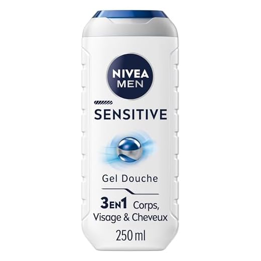 NIVEA MEN Gel Douche Sensitive (1 x 250 ml) — Soin lavant enrichi à l'extrait de Bambou — Gel douche homme 3 EN 1 — Soin nettoyant doux Corps Visage & Cheveux pour les peaux sensibles