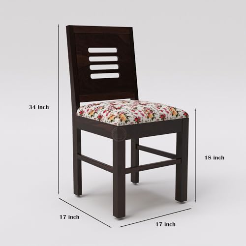 Image of VK Furniture Sheesham Solid Wood 4 Seater Dining Table Set of Four with 4 Print Cushion Chairs for Dinner Hall Kitchen Living Room Home Office Restaurant |L45 X W30 X H30|Walnut