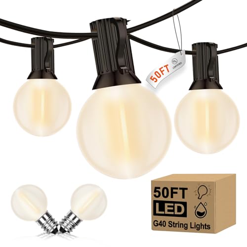 Outdoor String Lights-Dimmable Patio Lights 50ft with 52 LED Fros...