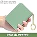 Aiawoxc Credit Card Holder for Women, Small RFID Wallet Slim Leather Business Card Organizer Case with Zipper and Keychain, Green
