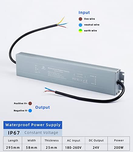 DUSKTEC 200W LED Driver 24V IP67, Outdoor Lighting Transformer 240V to 24V DC, Waterproof Power Supply 24 Volts for LED Strip Lights, Garden LED Lamps