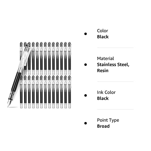 Marspark 26 Pieces Disposable Fountain Pens For Writing Assorted Colors Colorful Fountain Pen Ink Pen Office Supplies For Lettering Hand Drawing Sketching Doodling, Broad Point (Black) #TOP7