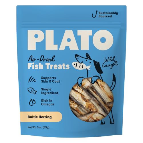 Plato Single Ingredient Wild-Caught Baltic Herring Dog Treats, Air-Dried Whole Fish, Omega-Rich Skin & Coat Support, 3 oz