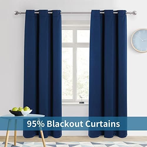 LAVANCE Blackout Eyelet Curtains 2 Panels Grommet Thermal Insulated Darkening Curtains 140 x 137 cm Window Treatment Privacy Drape Curtains Panel for Bedroom Living Room, Blue