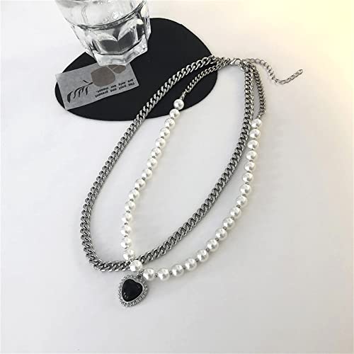 Karlota Girls Dainty White Beaded Faux Pearls Y2K Necklaces, Women Short Collar Pearl Chain Choker Necklaces With Charm (Stainess Heart) #TOP3