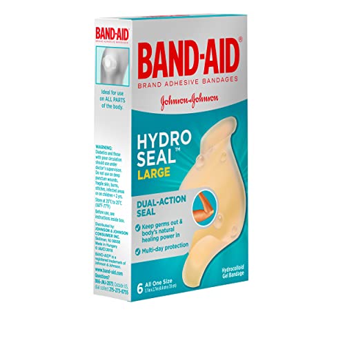 BAND-AID Brand Hydro Seal Adhesive Waterproof Bandages, Large Hydrocolloid Gel Bandages for First Aid Support Better Healing for Minor Blisters, Cuts & Scrapes, FSA/HSA Eligible, 6 ct