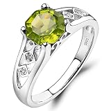 LUO 925 Sterling Silver 7 MM Octagon Cut Peridot Ring Statement Anniversary Ring for Women US Size 7