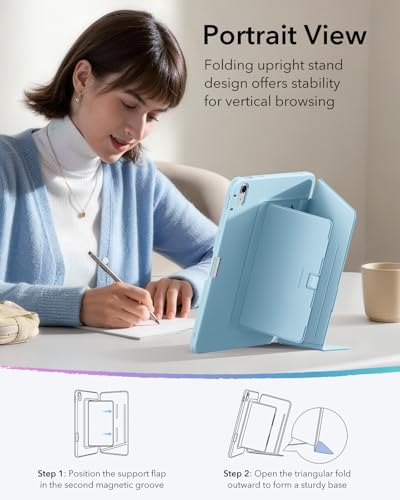 Image of ESR for iPad (A16) 11th Generation Cover, iPad 11th /10th Gen Cover (2025 /2022), Vertical Stand Case, Multi Stand Angles, Ultra-Stable Case with Pencil Holder, Flip Series, Sky Blue
