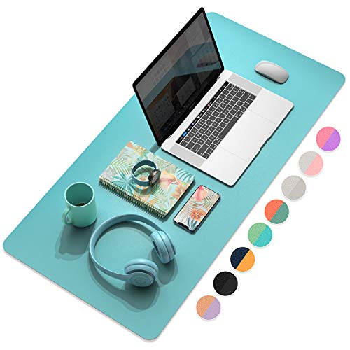 Image of YSAGi Leather Desk Pad, Large Waterproof Desk Mat for Keyboard and Mouse, Dual-Sided for Office and Home (35.4 inch x 17 inch, Calamine Blue+Cobalt Green)