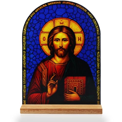 TALPGOD Greek Christian Orthodox Icons of Jesus Christ Stand Catholic Ornament Statue Acrylic Tabletop Dcor for Home Altar & Desk Christian Gifts for Women & Men