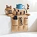 Crochet Cat Sofa Arm Organizer, Crochet Dog Sofa Organizer 2 Pockets and 1 Mug Holder, Remote Control Holder Couch, for Remote, Drink, Snacks, Phone (Catpink)