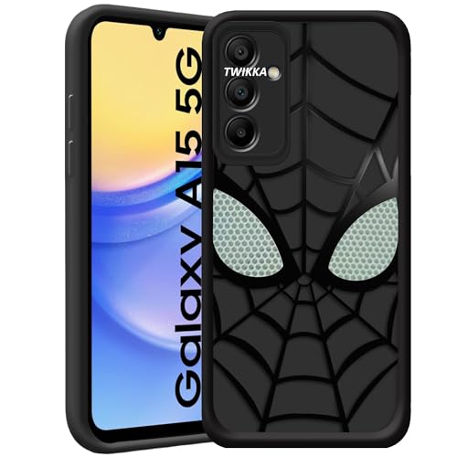 Image of Stylish Spider Back Case Cover Compatible for Samsung Galaxy A15 5G | Spidey Face Mask Case | Soft Silicone | Camera & Full Body Protection | Shock Proof | (Black)