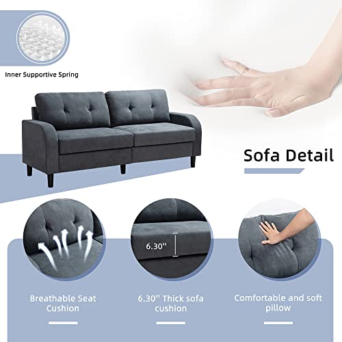 Vongrasig 73" Small Modern Loveseat Sofa Couch, Mid-Century Fabric Low Back 2-Seat Sofa Couch Tufted Love Seat For Living Room, Bedroom, Office, Apartment, Dorm, Studio And Small Space (Blue Grey) #TOP3