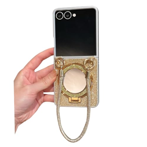 KOOLRIVER�EFor Galaxy Z Flip8 �P�[�X �ϏՌ� �J�o�[ �܂肽���݌^ �O���b�^�[ �X�g���b�v�t�� �~���[�t�� ��̌^�����O�t�� �X�^���h�@�\ For �M�����N�V�[ �t���b�v8(�S�[���h)