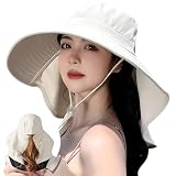 [Looti] UVカット 帽子 レディース 12cm 超つば広 360 度全方位遮光 首筋保護 UPF50+ 紫外線遮断率 99.9% 接触冷感 通気 撥水加工 ポニーテール穴 あご紐付き 日除け帽子 小顔効果 登山 自転車 農作業 海 プール 夏用 防水