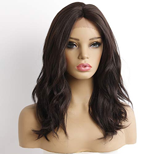 Giannay Short Wavy Lace Front Wigs for Black Women Black Color #4 Loose Wave Wigs with Baby Hair Synthetic Wig Heat Resistant Fiber 16 Inch Bob Wigs
