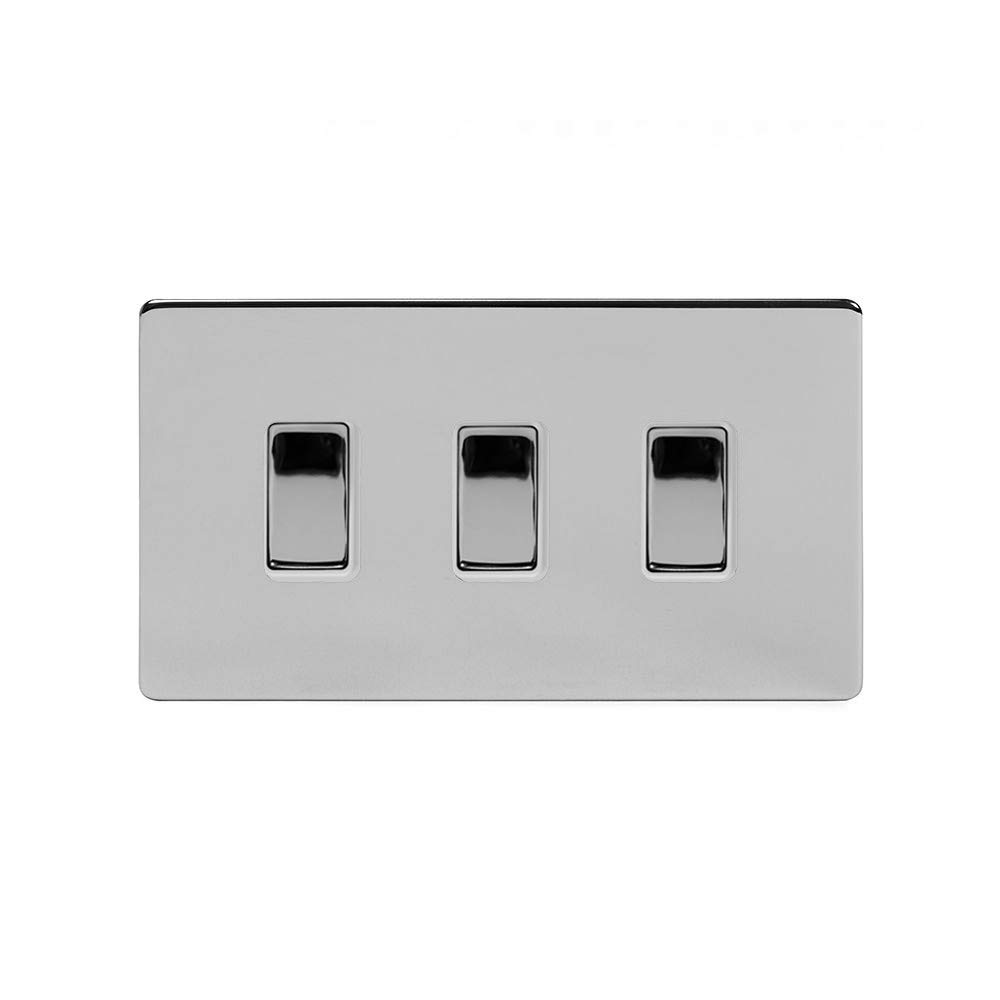 Soho Lighting Polished Chrome 3 Gang Light Switch Double Plate Wht Ins Screwless
