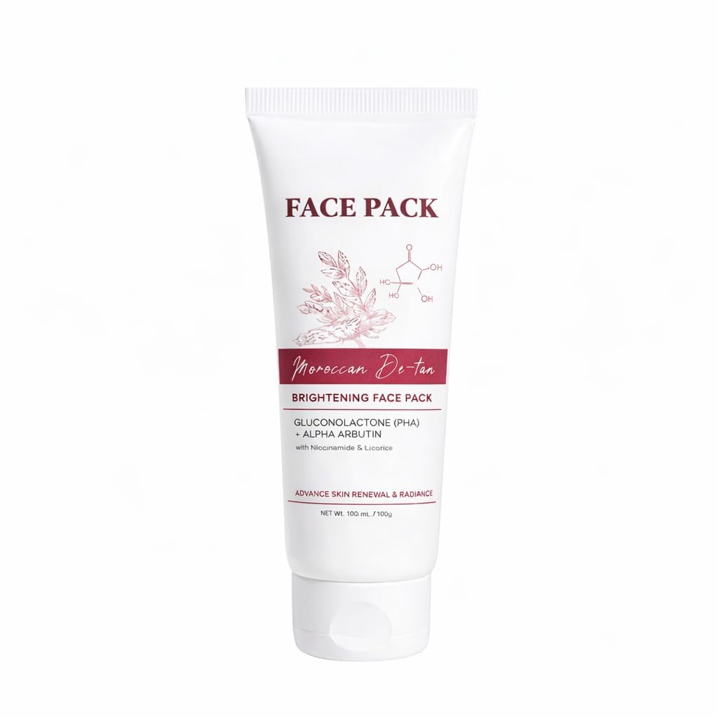 NEW Moroccne DeTan Brightening Face Pack for Advance Skin Renewal Radiance 100gm Clay Mask PACK OF 1