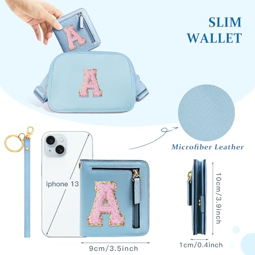Image of COSHAYSOO Initial Wallet RFID Small Bifold Slim Letter Wallet for Women Teenager Girls Travel Daily Necessities Credit Cards Money Cash Coin Organizer, Blue pink, Compact