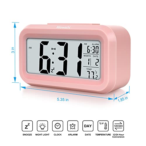 Miowachi Digital Alarm Clocks For Bedrooms Battery Operated,Snooze,Night Light Easy Setup Small Clock For Kids Pink #TOP4