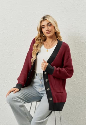 Alaster Queen Women's Striped Sweater Cardigan Fall Open Front Button Down Long Sleeve Knit Color Block Cardigan with Pockets4
