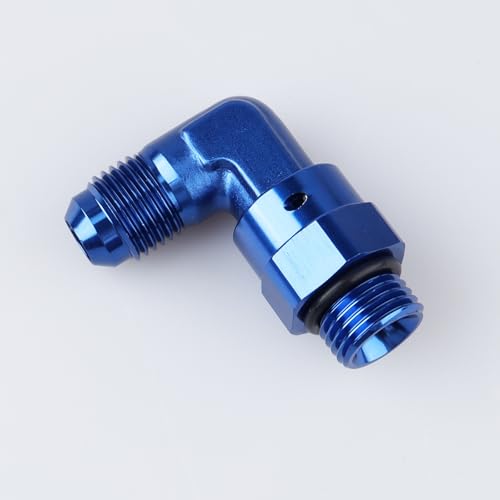 Image of AC PERFORMANCE 90 Degree -6 AN Male Flare to -6 ORB O Ring Port Thread Swivel Fitting Adapter Aluminum Blue