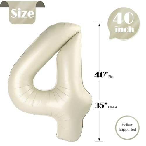 Image of Cream 4 Balloon, Number Balloons 40 Inch, 4th Cream Party Decorations, Four Large Numbers for Party Decor, Number 4 Balloon