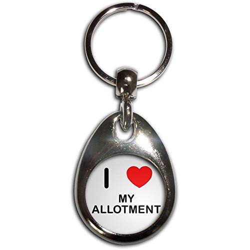 Image of I Love Heart My Allotment - Chrome Tear Drop Shaped Double Sided Key Ring